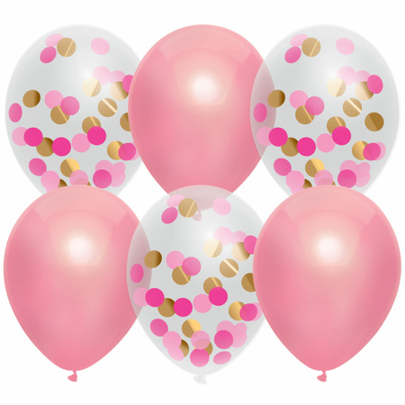 Geboorte versiering meisje - ooievaar geboorte bord - 100 cm hoog - 6x roze ballonnen