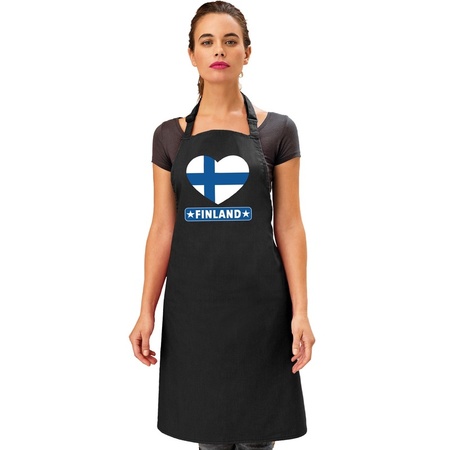 Finse vlag in hart keukenschort/ barbecueschort zwart heren en dames