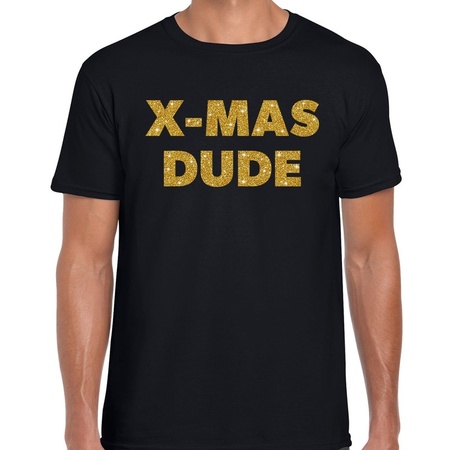 Zwart Kerst shirt / kerstkleding X-mas dude goud glitter op zwart heren
