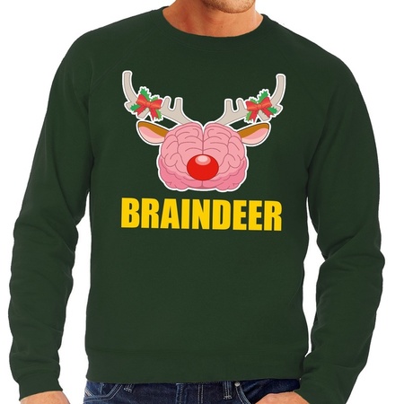 Foute kersttrui / sweater braindeer groen voor heren