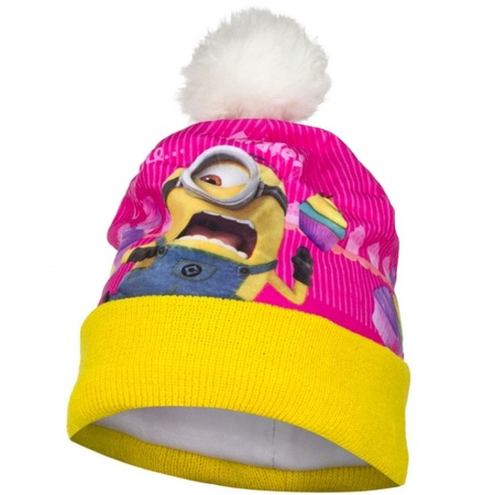 Minion yellow/pink hat with fleece