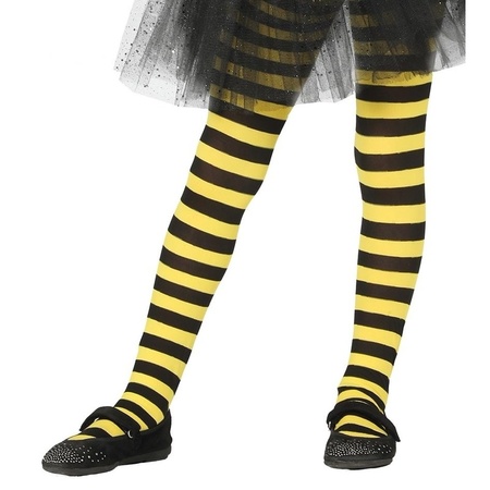 Yellow/black striped carnaval tights 15 denier for girls