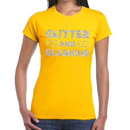 Glitter and Glamour zilver fun t-shirt geel voor dames