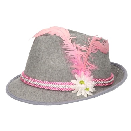 Grey/pink Tyrolean hat dress up accessory for women