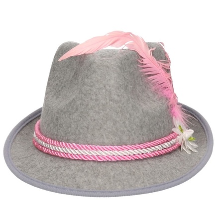 Grijs/roze Tiroler hoedje verkleedaccessoire voor dames
