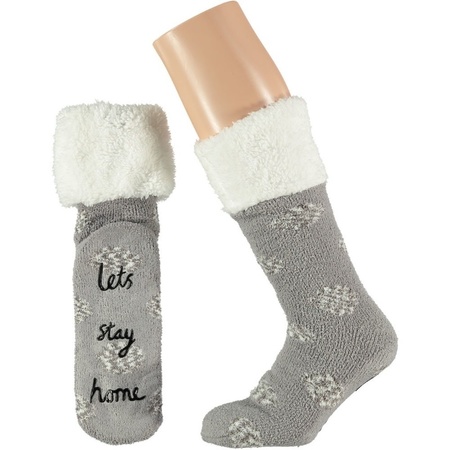 Gray girls home socks anti-slip Lets Stay Home size 25-30
