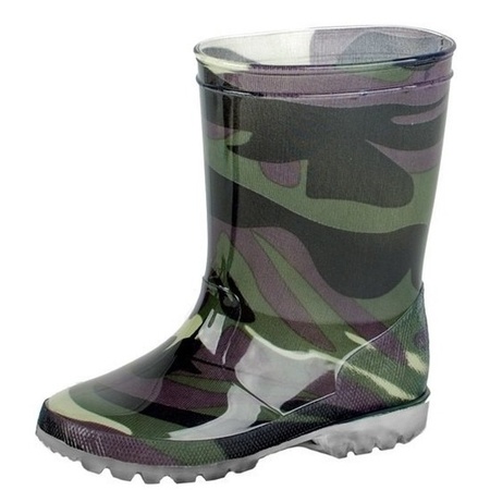 Green toddler/kids LED rainboots with army print