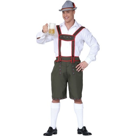 Groene/rode bierfeest/oktoberfest lederhosen broek verkleedkleding voor heren