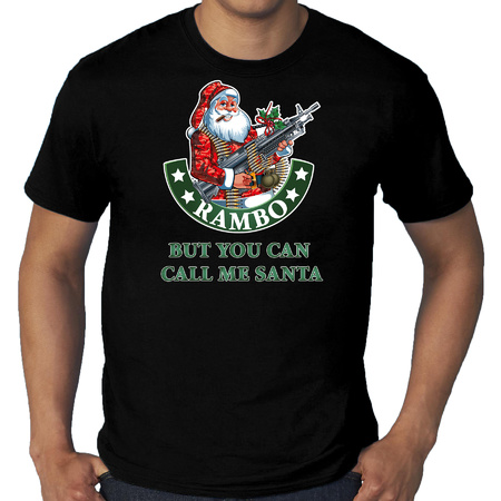 Zwart fout Kerst t-shirt / Kerstkleding Rambo but you can call me Santa voor heren grote maten