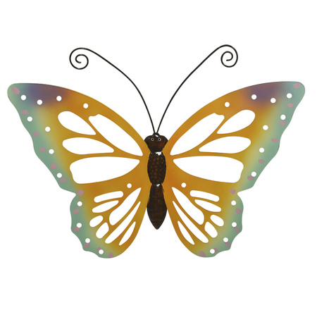 Grote oranje/gele deco vlinder/muurvlinder 51 x 38 cm cm tuindecoratie