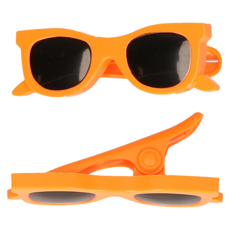 Handdoekklem/handdoek knijpers - oranje zonnebril - 2x - kunststof