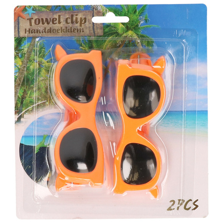 Handdoekklem/handdoek knijpers - oranje zonnebril - 2x - kunststof