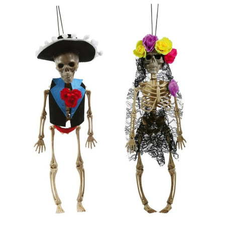 Horror/halloween decoratie skelet/geraamte poppen set - Day of the Dead - hangend - 40 cm