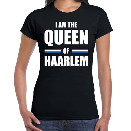 Zwart I am the Queen of Haarlem t-shirt - Koningsdag shirt voor dames