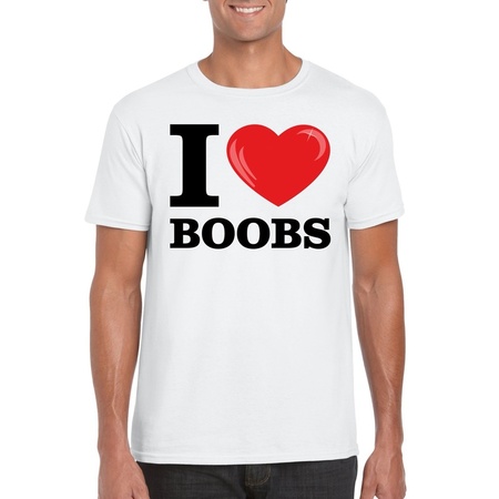 Wit I love boobs t-shirt heren