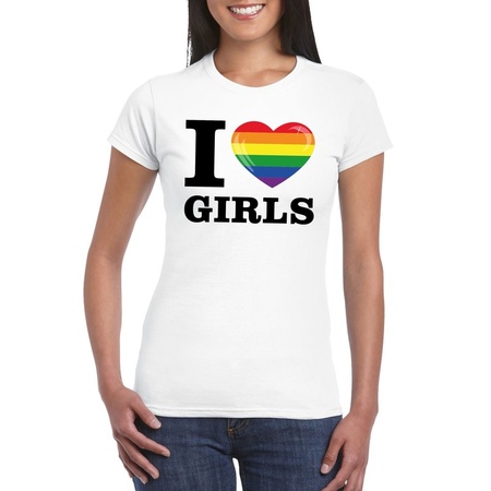 I love girls gay regenboog t-shirt wit dames