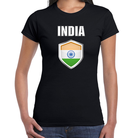 India fun/ supporter t-shirt dames met Indiaanse vlag in vlaggenschild