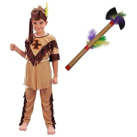 Verkleed indianen outfit voor kinderen maat M met tomahawk