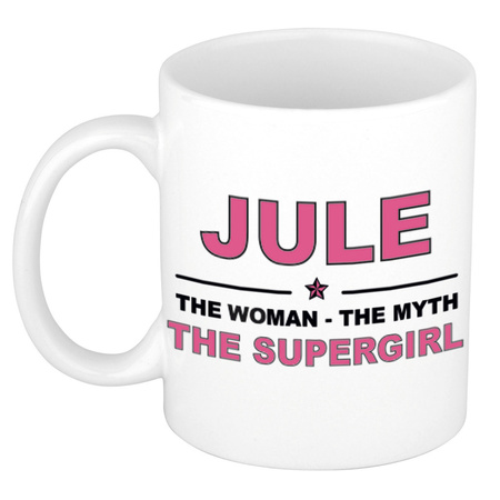 Naam cadeau mok/ beker Jule The woman, The myth the supergirl 300 ml
