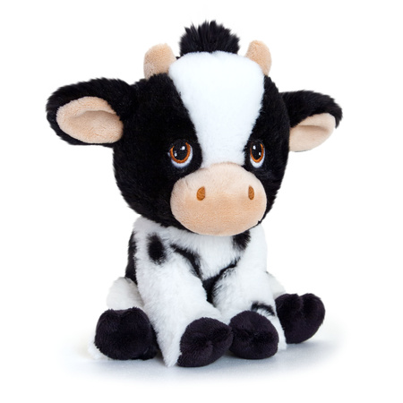 Keel Toys set van 2x stuks pluche knuffel dier zwart/witte koe 18 cm