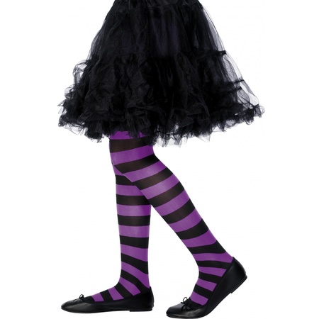 Striped tights for kids purple and black