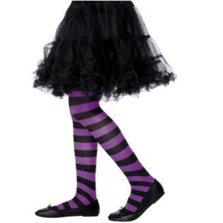 Striped tights for kids purple and black