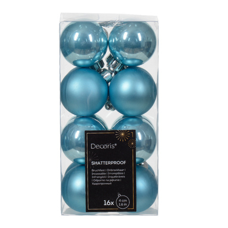 Decoris kleine kerstballen - 16x - ijs blauw - 4 cm -kunststof
