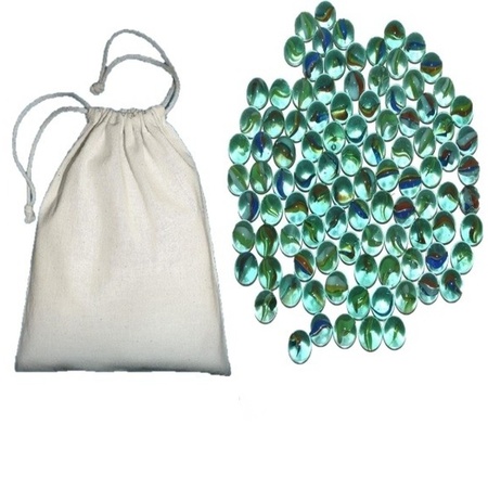 Marbles in net 190 pieces with canvas tote bag
