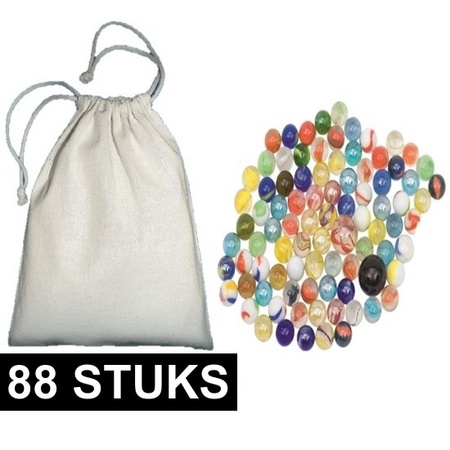 Marbles in net 88 pieces with canvas tote bag 