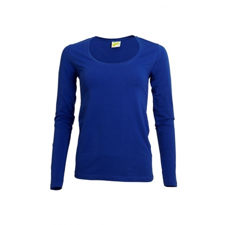 Kobaltblauw dames shirt met ronde hals en lange mouwen