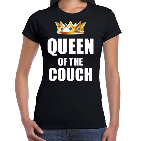 Queen of the couch t-shirts voor thuisblijvers tijdens Koningsdag zwart dames