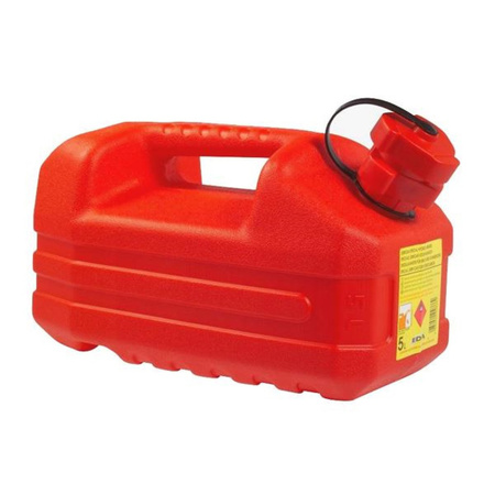 Jerrycan red plastic 5 liter for dangerous liquids L36 x W18 x H18 cm