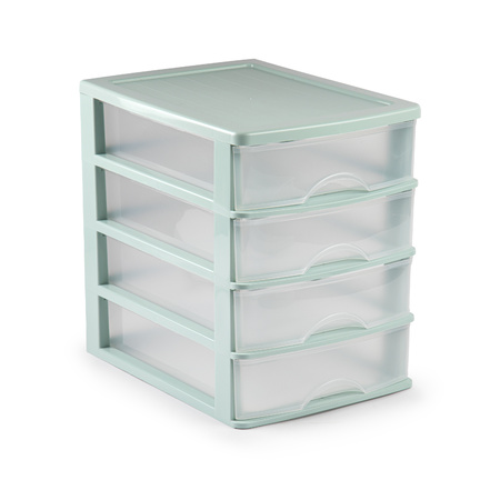 Organiser/dresser with 4 drawers green/transparent L 35,5 x B 27 x H 35 cm
