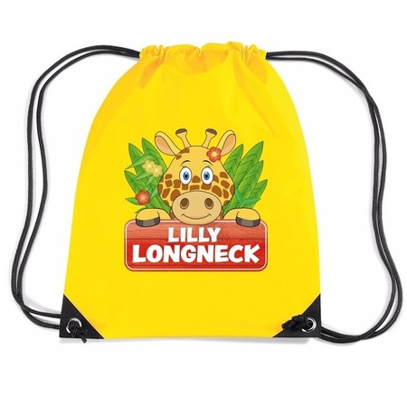 Lilly Longneck de giraffe trekkoord rugzak / gymtas geel voor kinderen
