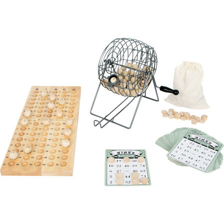 Bingospel hout/metaal 1-75 met bingomolen en 24 bingokaarten