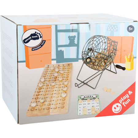 Bingospel hout/metaal 1-75 met bingomolen en 24 bingokaarten