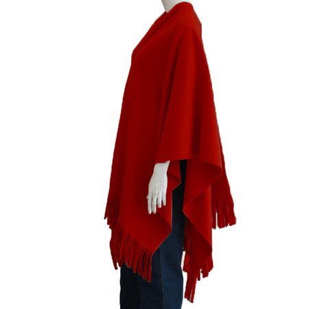 Luxe omslagdoek/poncho - rood - 180 x 140 cm - fleece - Dameskleding accessoires