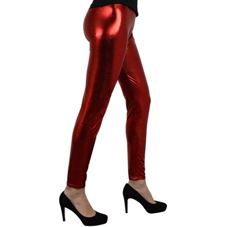 Red metallic leggings