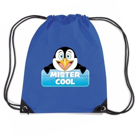 Mister Cool pinguin trekkoord rugzak / gymtas blauw voor kinderen