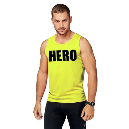 Sport shirt met tekst Hero neon geel heren