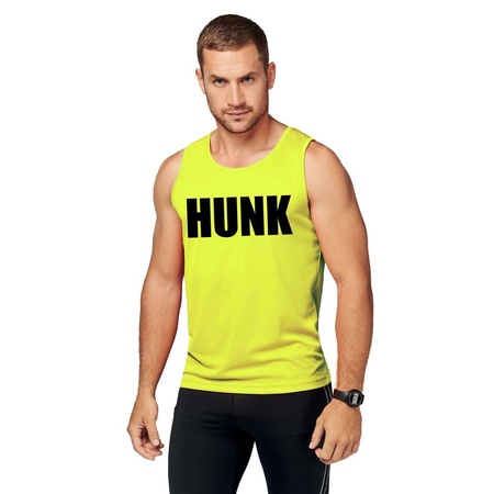 Sport shirt met tekst Hunk neon geel heren