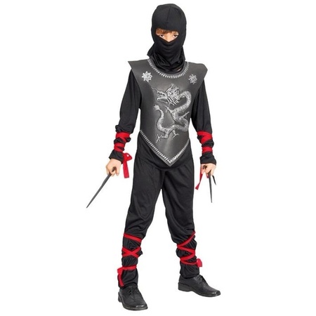 Verkleedkleding Ninja pak maat L met vechtstokken voor kinderen
