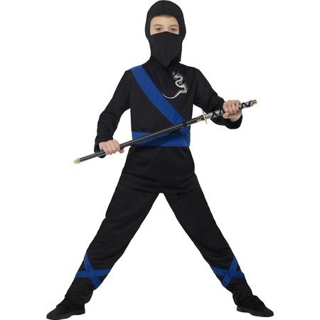 Verkleedkostuum ninja zwart/blauw voor kinderen