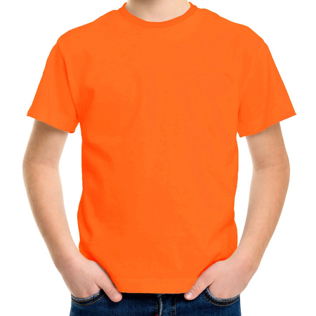 Basic kinder shirt voor meisjes en jongens met ronde hals oranje van katoen Koningsdag / oranje supporter