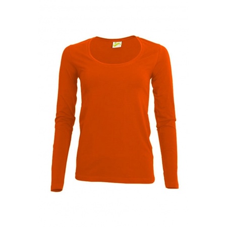 Oranje dames shirt met ronde hals en lange mouwen