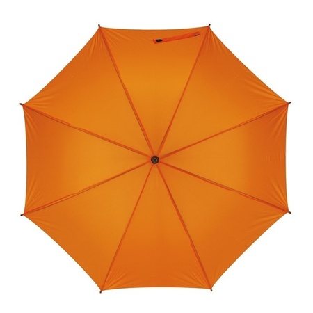 Oranje paraplu met gebogen houten handvat, houten steel en metalen frame 103 cm