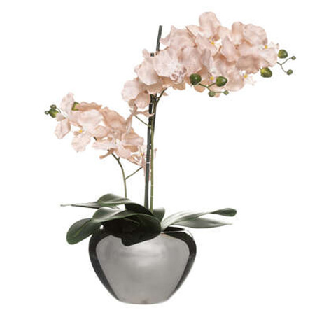 Orchid flowers artificial plant in silver pot - pink flowers - H57 cm