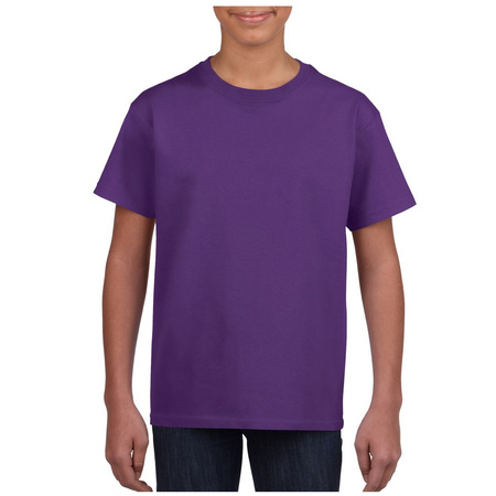 Basic kinder shirt voor meisjes en jongens met ronde hals paars van katoen