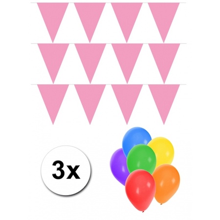 3 baby roze vlaggenlijnen groot incl ballonnen