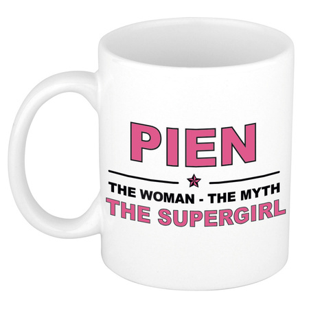 Naam cadeau mok/ beker Pien The woman, The myth the supergirl 300 ml